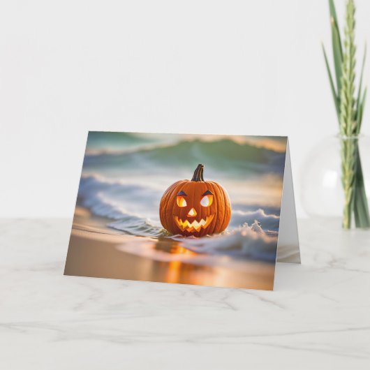 Halloween Jack-o-Lantern op het strand Feestdagen Kaart (Voorkant)