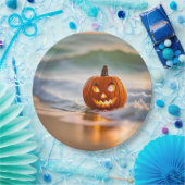 Halloween Jack-o-Lantern op het strand Papieren Bordje (Feest)