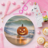 Halloween Jack-o-Lantern op het strand Papieren Bordje (Feest)