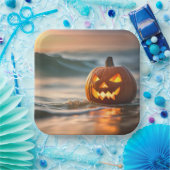 Halloween Jack-o-Lantern op het strand Papieren Bordje (Feest)