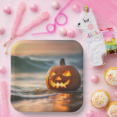 Halloween Jack-o-Lantern op het strand Papieren Bordje (Feest)
