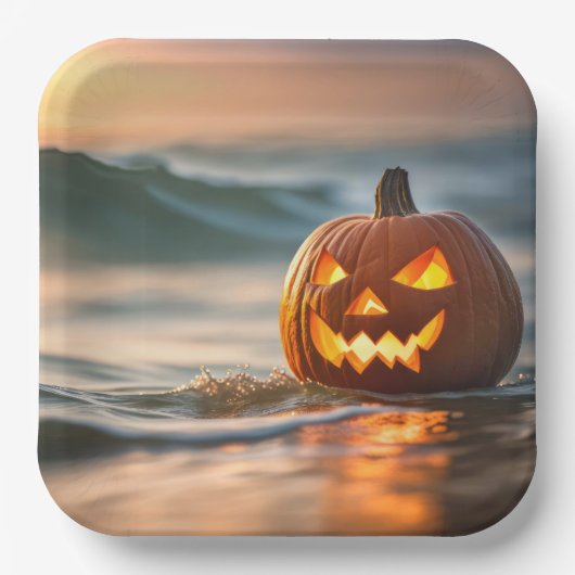 Halloween Jack-o-Lantern op het strand Papieren Bordje (Voorkant)