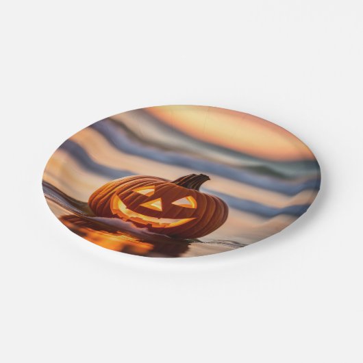 Halloween Jack-o-Lantern op het strand Papieren Bordje (Gekanteld)