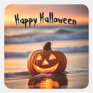 Halloween Jack-o-Lantern op het strand Vierkante Sticker