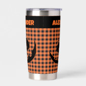 Halloween Jack-O-Lantern Orange & Black Plaid Name Geïsoleerde Drinkbeker (Links)