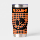 Halloween Jack-O-Lantern Orange & Black Plaid Name Geïsoleerde Drinkbeker (Voorkant)