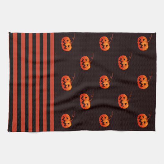 Halloween Jack O' Lantern Oranje Black Kitchen Theedoek (Horizontaal)