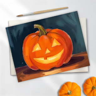 Halloween Jack-O-Lantern Oranje Pompoen Geschild Feestdagenkaart