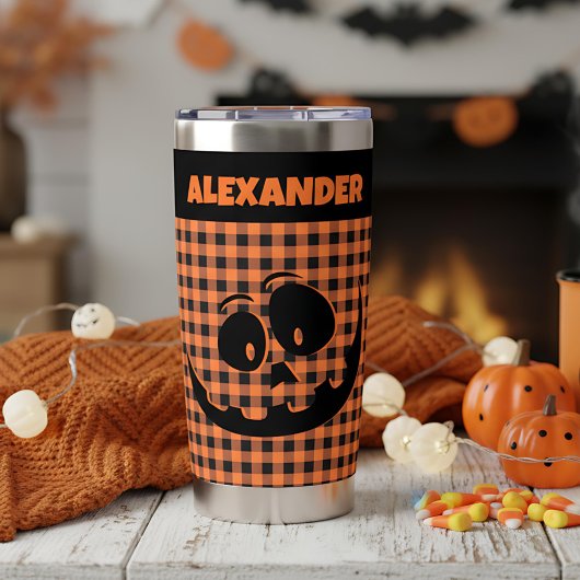 Halloween Jack-O-Lantern Oranje & Zwarte Plaid Naa Geïsoleerde Drinkbeker