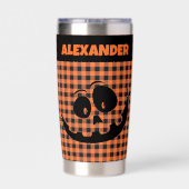 Halloween Jack-O-Lantern Oranje & Zwarte Plaid Naa Geïsoleerde Drinkbeker (Achterkant)