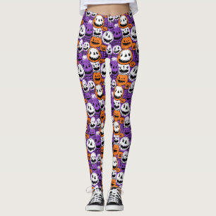 Halloween Jack-O'-Lantern - Paars, Oranje, Wit Leggings