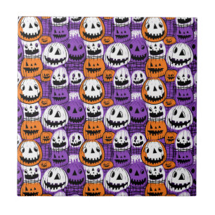 Halloween Jack-O'-Lantern - Paars, Oranje, Wit Tegeltje