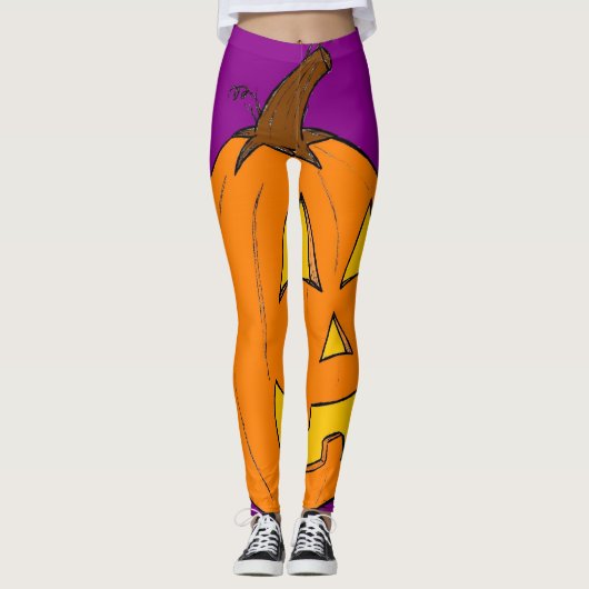 Halloween Jack o' Lantern Paarse Leggings (Voorkant)