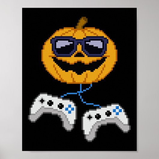 Halloween Jack O Lantern Pixelated Gaming Gamer Bo Poster (Voorkant)