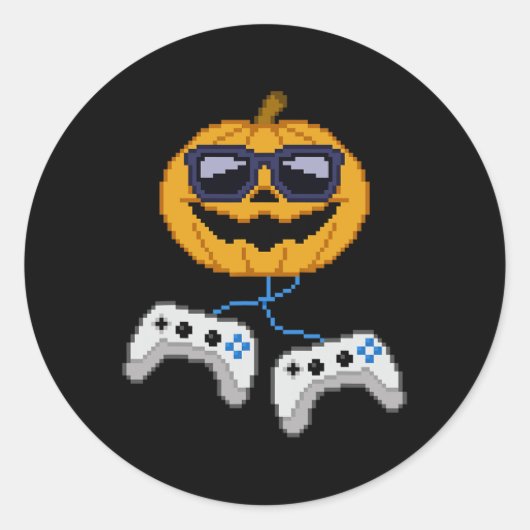 Halloween Jack O Lantern Pixelated Gaming Gamer Bo Ronde Sticker (Voorkant)