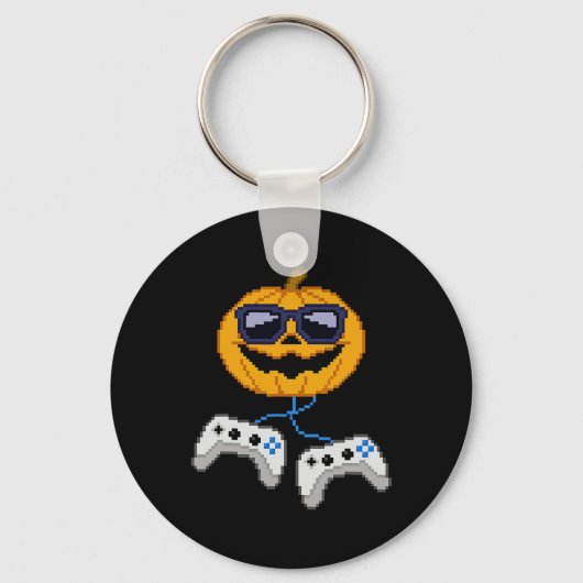 Halloween Jack O Lantern Pixelated Gaming Gamer Bo Sleutelhanger (Voorkant)