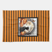Halloween Jack O Lantern Pompoen en Kat Theedoek (Horizontaal)