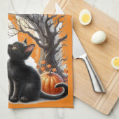 Halloween Jack O Lantern Pompoen en Kat  Theedoek (Quarter Fold)