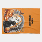 Halloween Jack O Lantern Pompoen en Kat  Theedoek (Horizontaal)