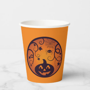 Halloween Jack o lantern pompoen gezicht en spin Papieren Bekers