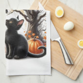 Halloween Jack O Lantern Pompoen Kat Wit Theedoek (Quarter Fold)