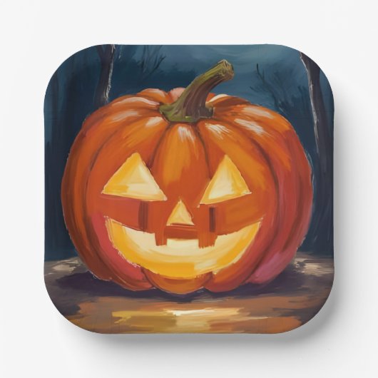 Halloween Jack-O-Lantern Pompoen Papieren Bordje (Voorkant)