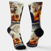 Halloween Jack O' Lantern Pompoen Print Crew Sokke Sokken (Gebogen)