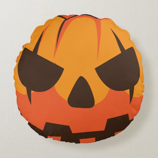 Halloween Jack o Lantern Pompoen Rond Kussen (Voorkant)