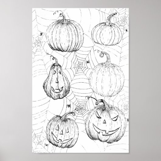 Halloween Jack-o'-lantern Pompoenen Kleurplaat Poster (Voorkant)