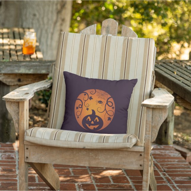 Halloween Jack o lantern pompoengezicht en spin Buitenkussen (Stoel)
