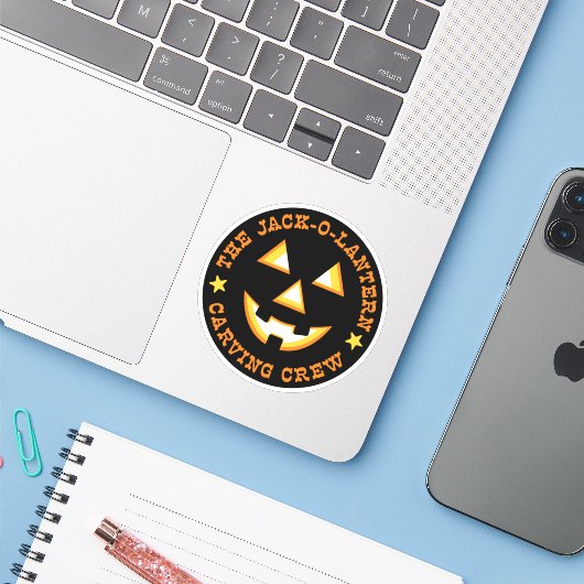 Halloween Jack-O-Lantern Pumpkin Carving Crew Sticker (Laptop met iPhone)