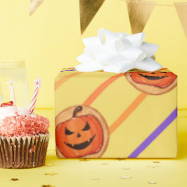 Halloween Jack-O-Lantern Pumpkin Cookie op Geel Cadeaupapier
