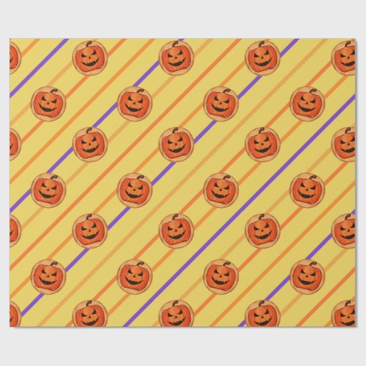 Halloween Jack-O-Lantern Pumpkin Cookie op Geel Cadeaupapier (Vlak)