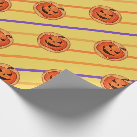 Halloween Jack-O-Lantern Pumpkin Cookie op Geel Cadeaupapier (Hoek)