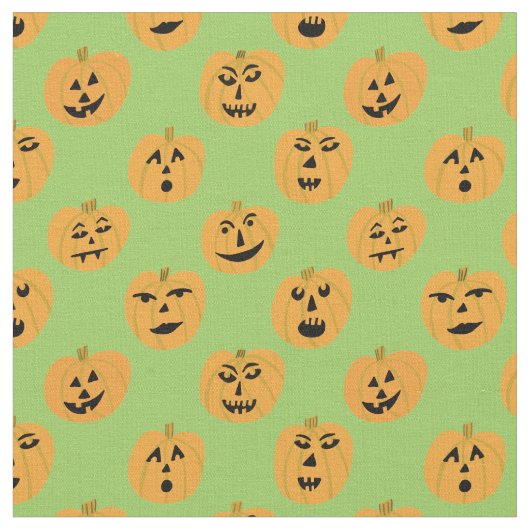 Halloween Jack-O-Lantern Pumpkins Pattern Stof (Close Up)