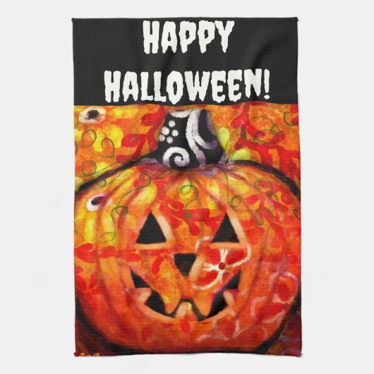 Halloween Jack O Lantern Sinaasappel gepersonalise Theedoek (Verticaal)