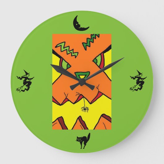 Halloween Jack-O-Lantern & Spider Clock Grote Klok (Voorkant)