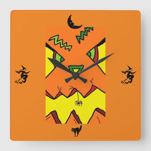 Halloween Jack-O-Lantern & Spider Clock Vierkante Klok (Voorkant)