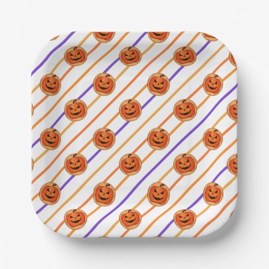 Halloween Jack-O-Lantern Stripe Papieren Bordje (Voorkant)