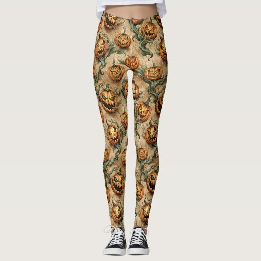  Halloween Jack-O-Lantern wijnpatroon Leggings (Voorkant)