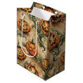 Halloween Jack-O-Lantern wijnpatroon Medium Cadeauzakje (Voorkant Gekanteld)