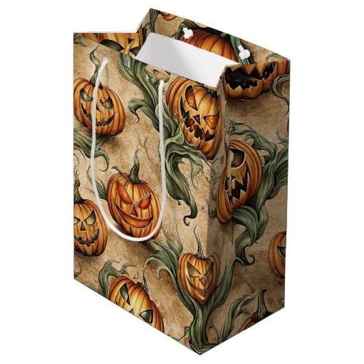 Halloween Jack-O-Lantern wijnpatroon Medium Cadeauzakje (Achterkant Gekanteld)