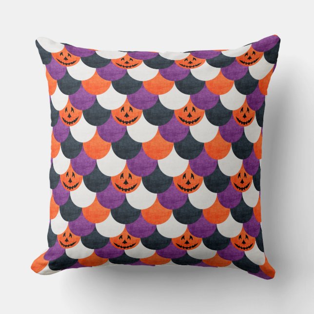 Halloween Jack-o'-Lantern Zeemeermin Schubben Patr Kussen (Voorkant)