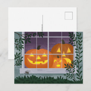 Halloween Jack-o'-lanterns in de venster Briefkaart
