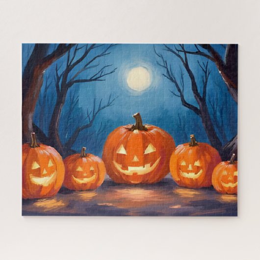 Halloween Jack-O-Lanterns Pompoenen Aquarel Legpuzzel (Horizontaal)