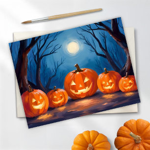 Halloween Jack-O-Lanterns Pompoenen Waterverf Feestdagenkaart