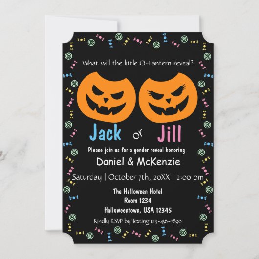 Halloween Jack of Jill O-Lantern Geslacht onthulle Kaart (Voorkant)