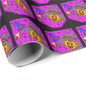 Halloween Jack O'Lantern Bugle Paarse Patroon Cadeaupapier (Rol Hoek)