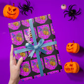 Halloween Jack O'Lantern Bugle Paarse Patroon Cadeaupapier