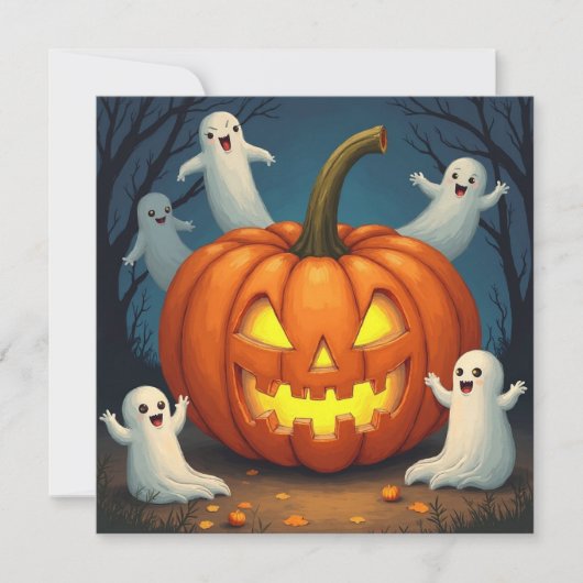 Halloween Jack O'Lantern en Geest Feestdagenkaart (Voorkant)